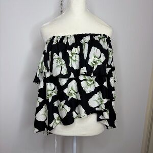 Cinq à Sept Black and White Floral Off-Shoulder Blouse
